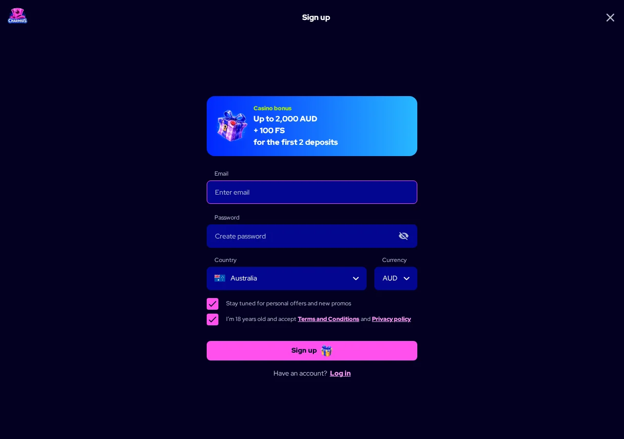 Charmius account setup registration