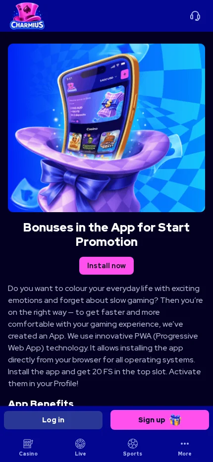 Charmius app vs mobile site
